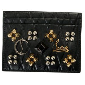 NIB Christian Louboutin Women's Metal Logo Black Quilted Leather Card Case